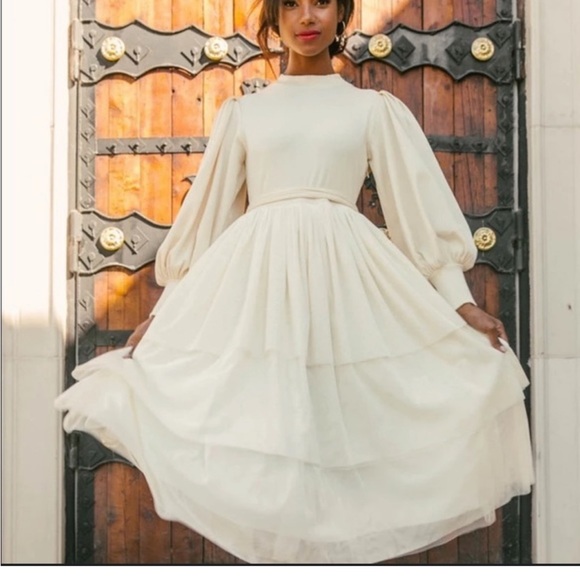 Ivy City Co Tulle Cosette Dress NWT Winter White Large Holiday Christmas - Picture 2 of 8